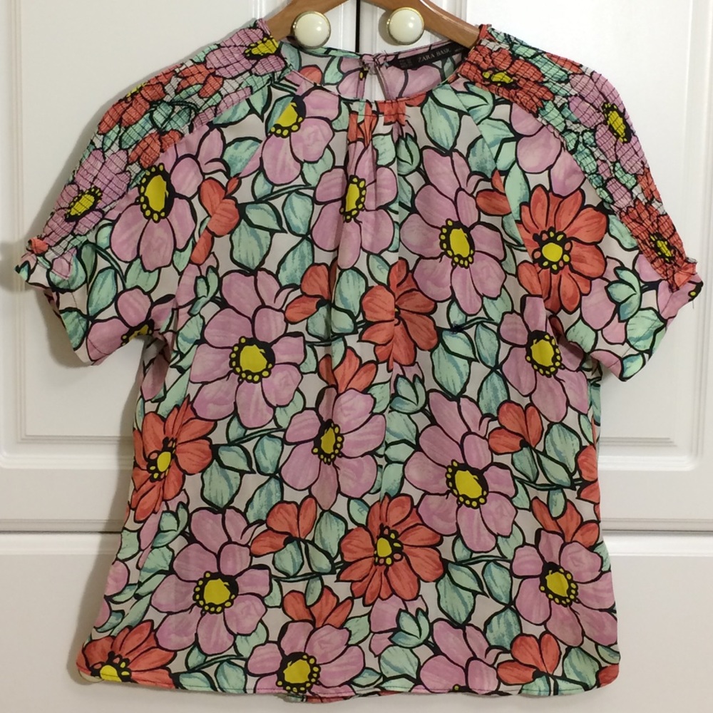 Zara Coloful Pink and Red Floral Top